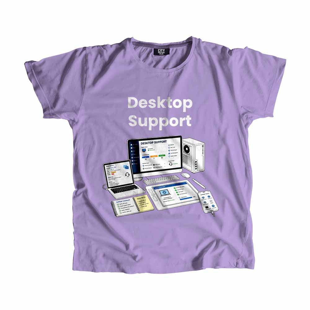 Desktop Support Men Unisex T-Shirt (Iris Lavender) Technology Unisex T-Shirt | City Posters Plus