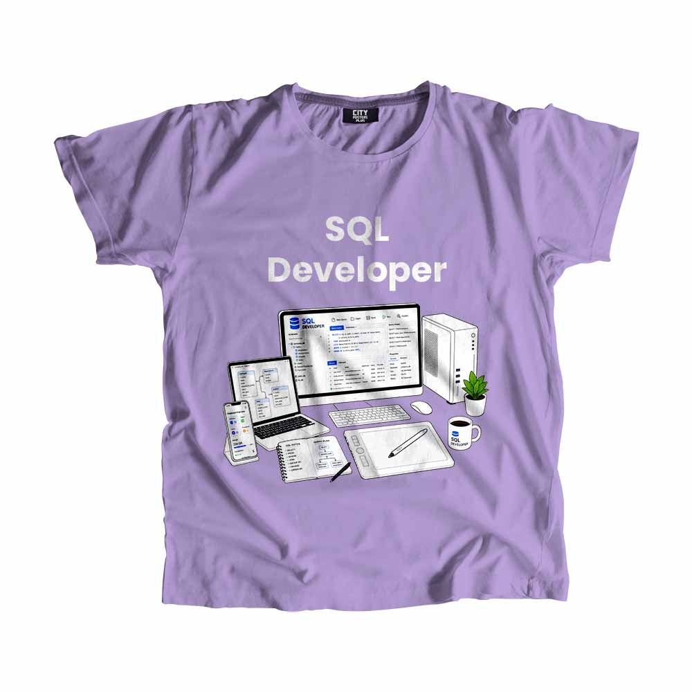 SQL Developer Men Unisex T-Shirt (Iris Lavender) Technology Unisex T-Shirt | City Posters Plus