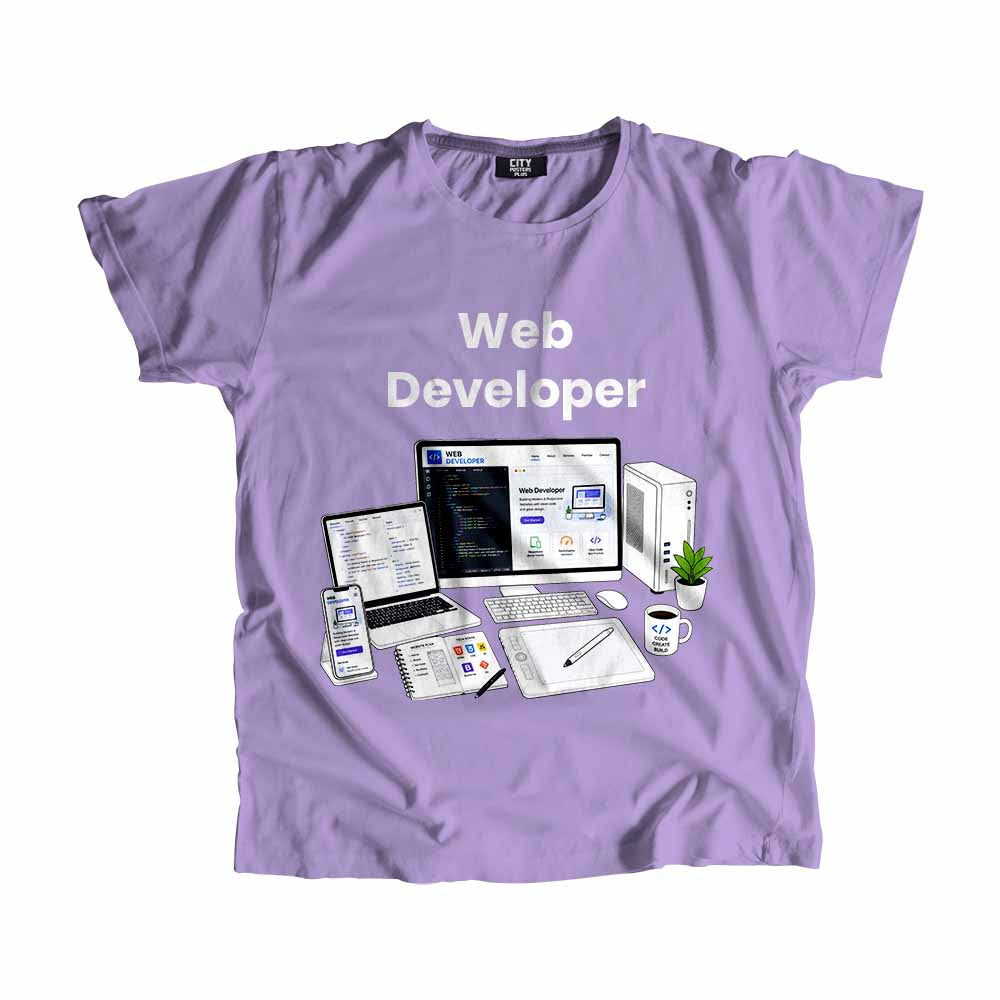 Web Developer Men Unisex T-Shirt (Iris Lavender) Technology Unisex T-Shirt | City Posters Plus