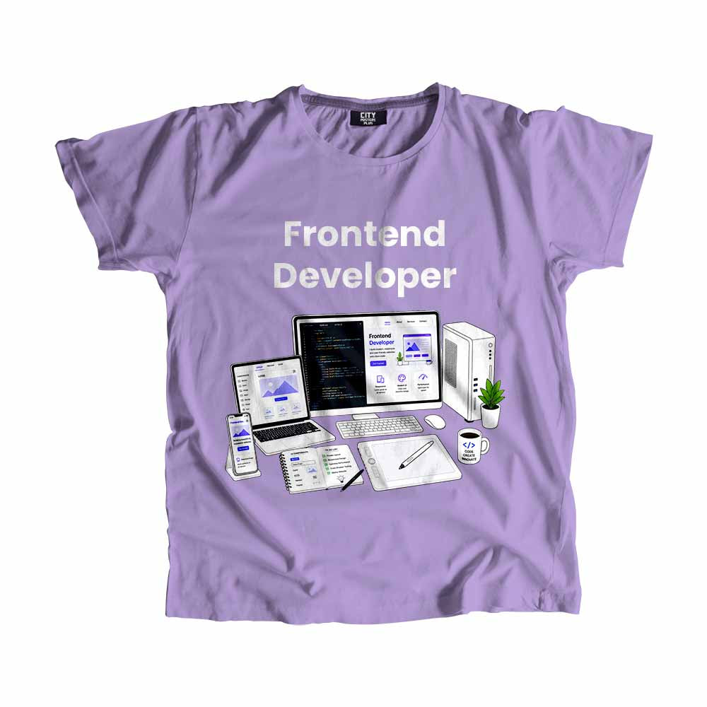 Frontend Developer Men Unisex T-Shirt (Iris Lavender) Technology Unisex T-Shirt | City Posters Plus