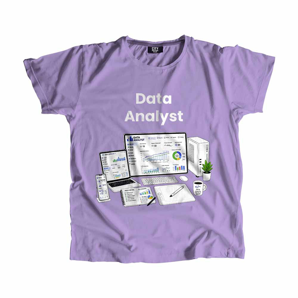 Data Analyst Men Unisex T-Shirt (Iris Lavender) Technology Unisex T-Shirt | City Posters Plus