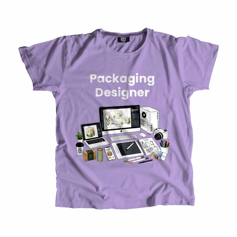 Packaging Designer Men Unisex T-Shirt (Iris Lavender) Technology Unisex T-Shirt | City Posters Plus