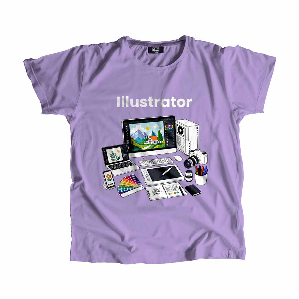 Illustrator Men Unisex T-Shirt (Iris Lavender) Technology Unisex T-Shirt | City Posters Plus