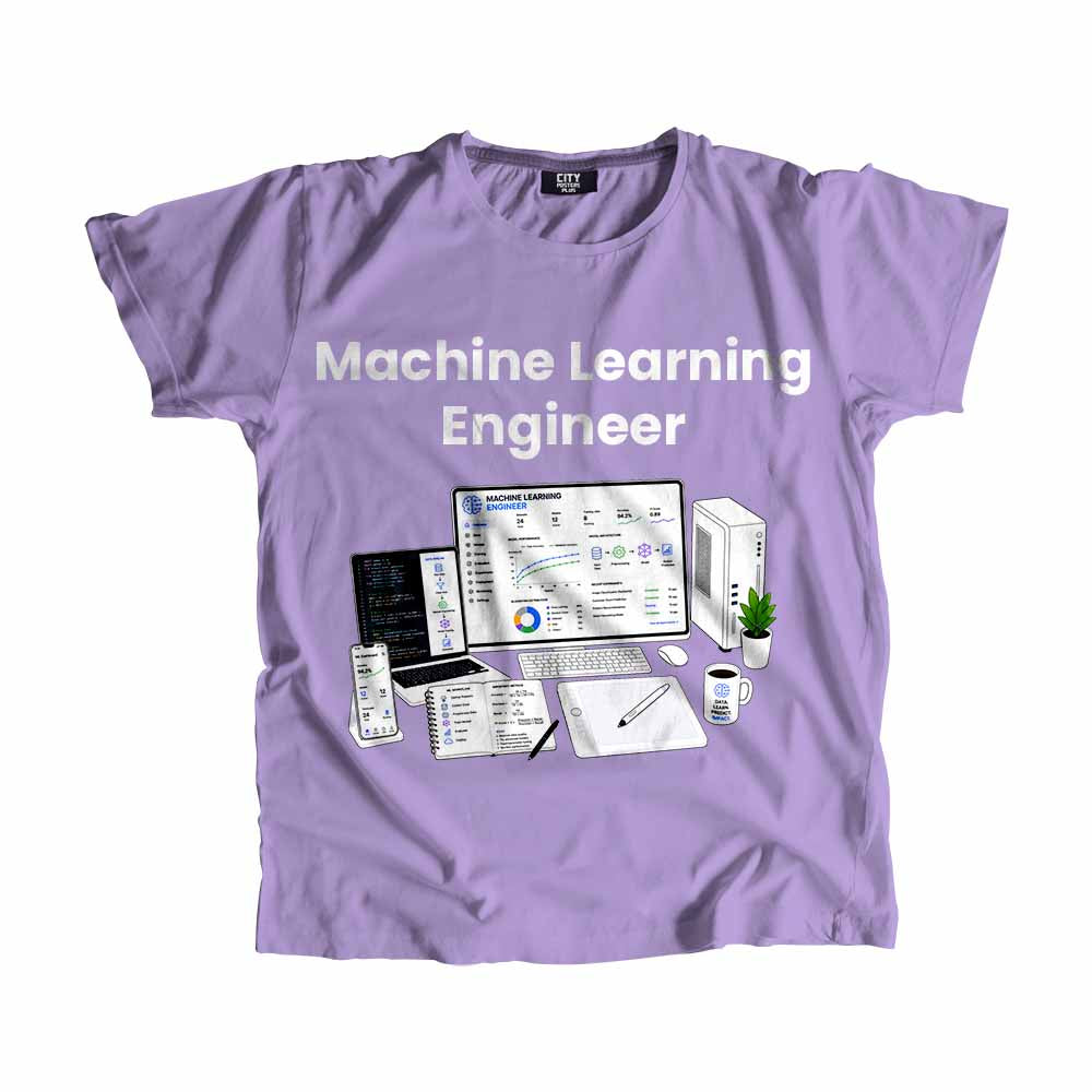 Machine Learning Engineer Men Unisex T-Shirt (Iris Lavender) Technology Unisex T-Shirt | City Posters Plus