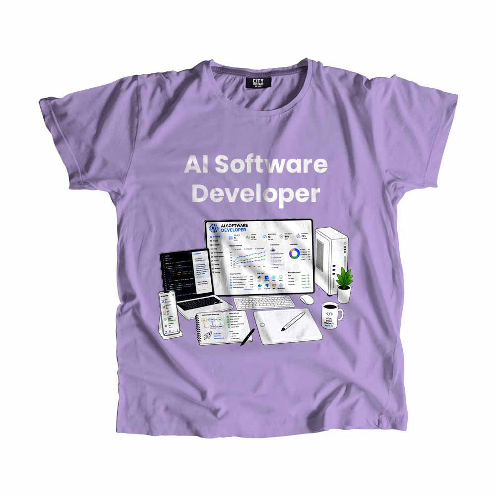 AI Software Developer Men Unisex T-Shirt (Iris Lavender) Technology Unisex T-Shirt | City Posters Plus