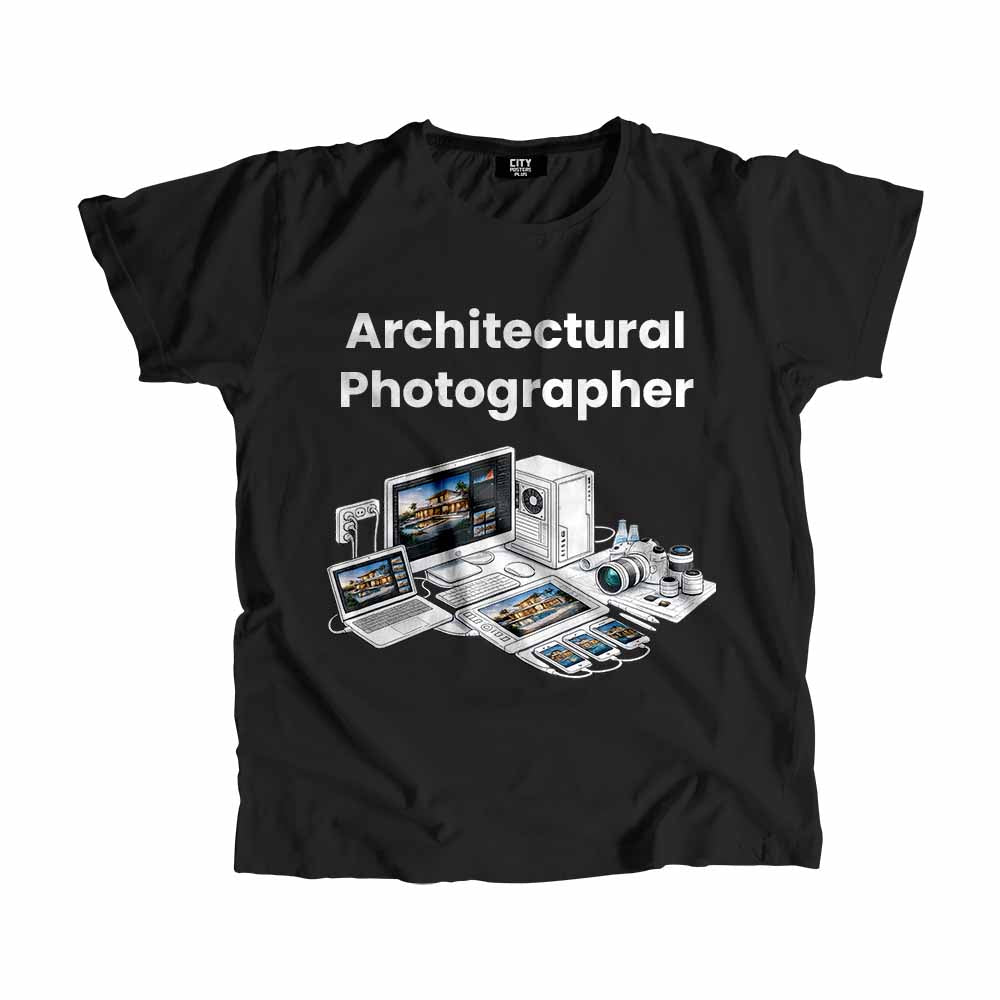 Architectural Photographer Men Unisex T-Shirt (Black) Technology Unisex T-Shirt | City Posters Plus
