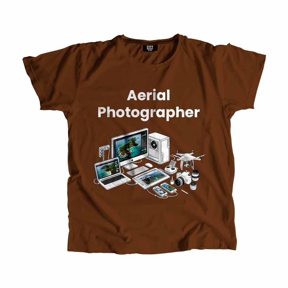 Aerial Photographer Men Unisex T-Shirt (Brown) Technology Unisex T-Shirt | City Posters Plus