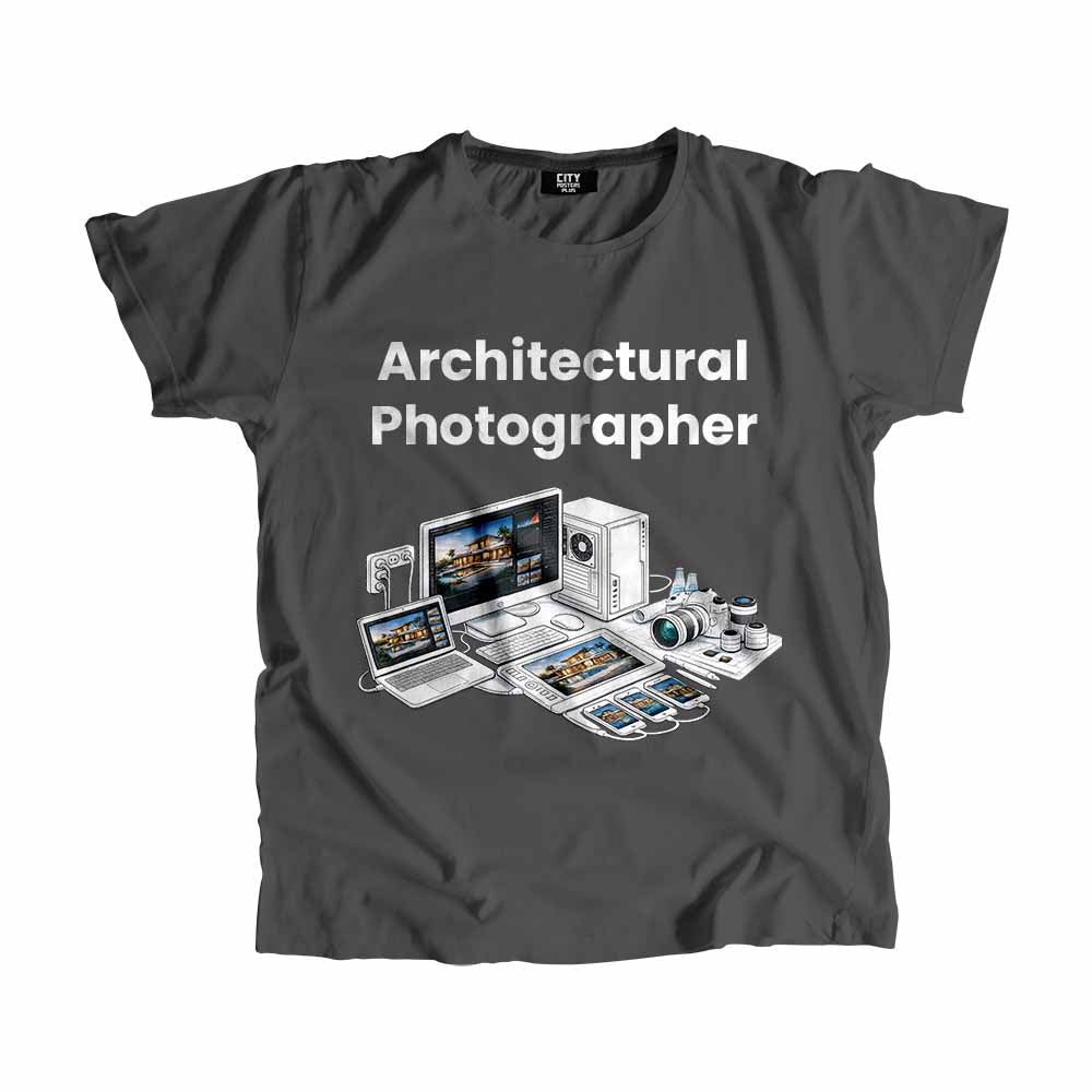 Architectural Photographer Men Unisex T-Shirt (Charcoal Grey) Technology Unisex T-Shirt | City Posters Plus