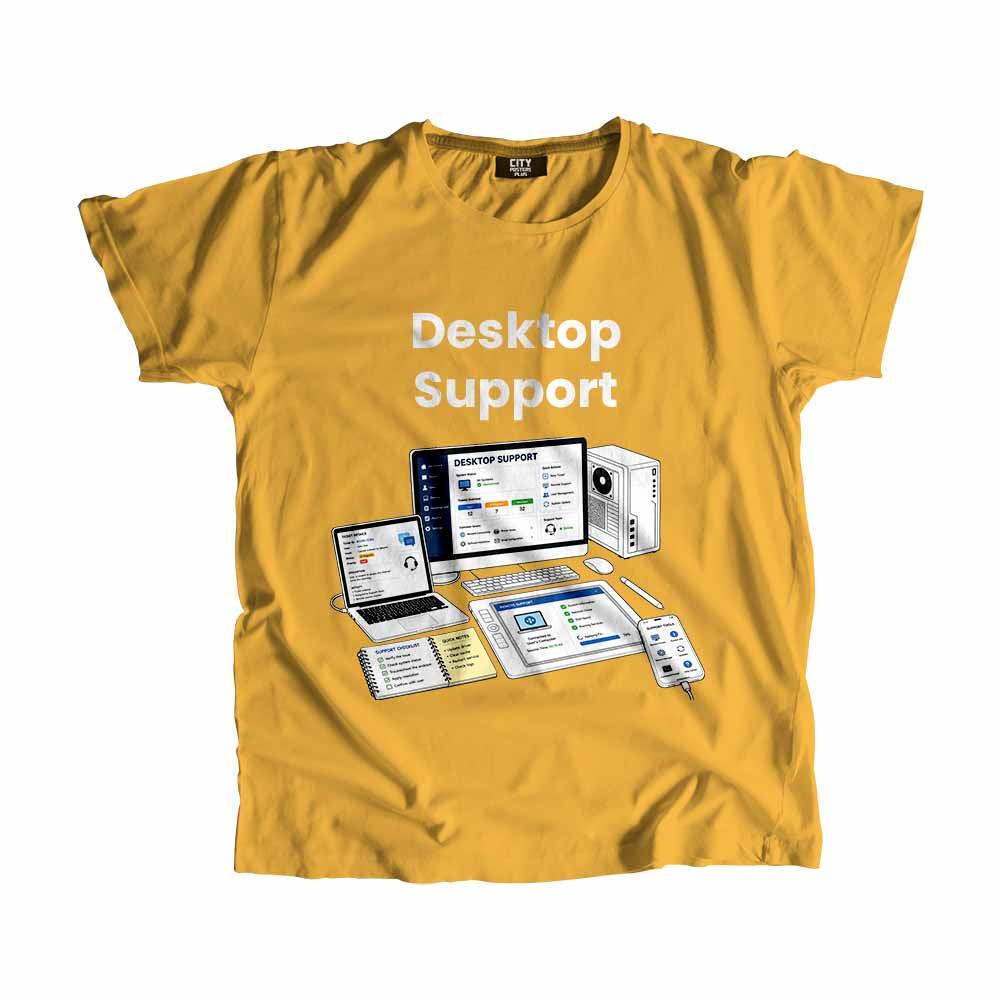 Desktop Support Men Unisex T-Shirt (Golden Yellow) Technology Unisex T-Shirt | City Posters Plus