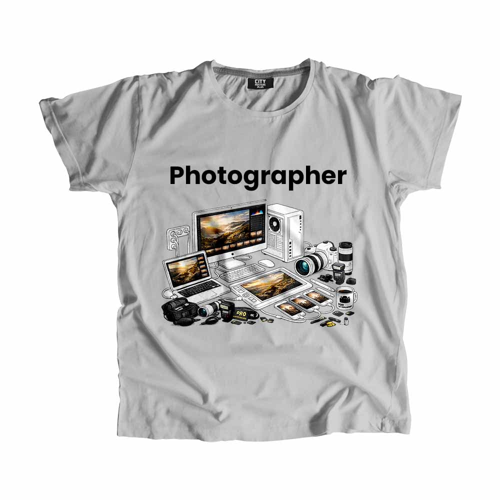 Photographer Men Unisex T-Shirt (Melange Grey) Technology Unisex T-Shirt | City Posters Plus
