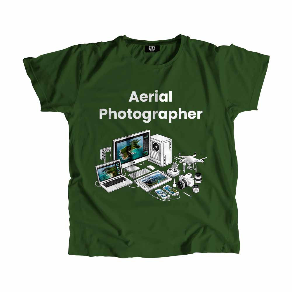 Aerial Photographer Men Unisex T-Shirt (Olive Green) Technology Unisex T-Shirt | City Posters Plus