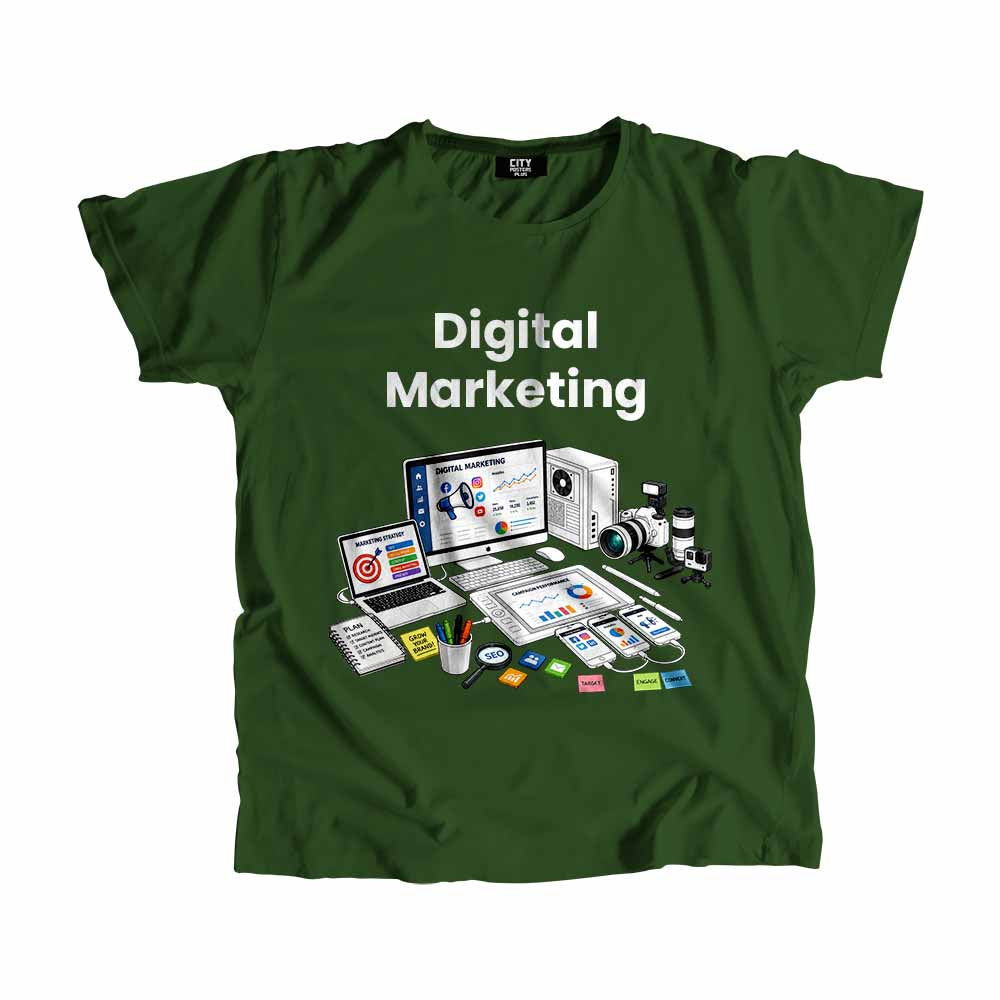 Digital Marketing Men Unisex T-Shirt (Olive Green) Technology Unisex T-Shirt | City Posters Plus