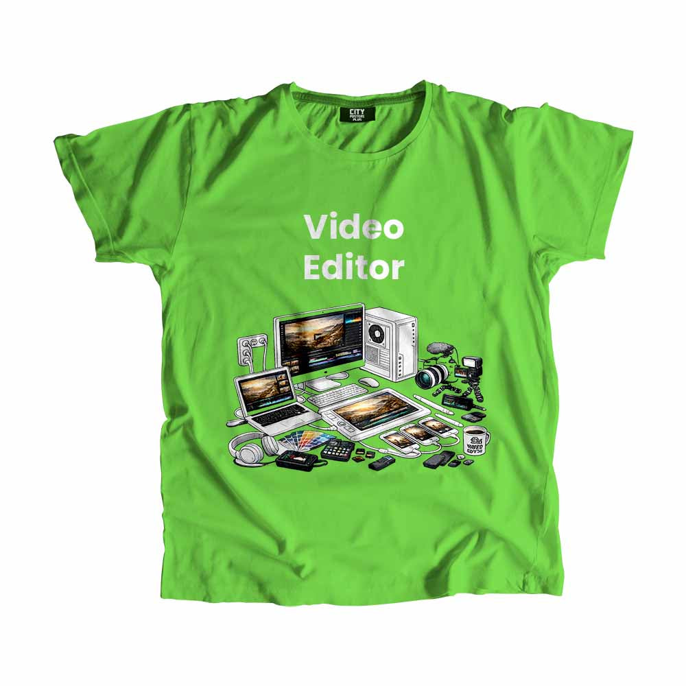 Video Editor Men Unisex T-Shirt (Liril Green) Technology Unisex T-Shirt | City Posters Plus