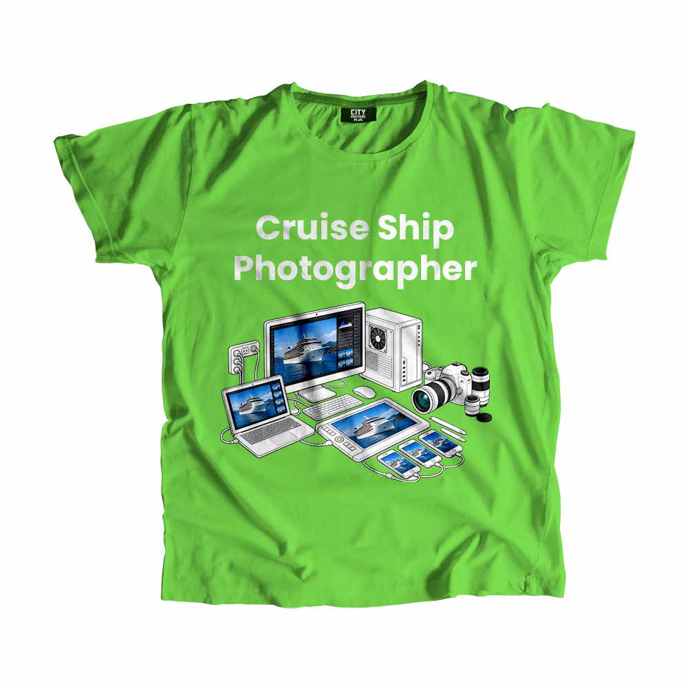Cruise Ship Photographer Men Unisex T-Shirt (Liril Green) Technology Unisex T-Shirt | City Posters Plus