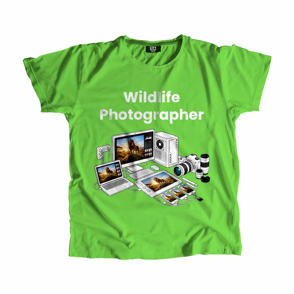 Wildlife Photographer Men Unisex T-Shirt (Liril Green) Technology Unisex T-Shirt | City Posters Plus