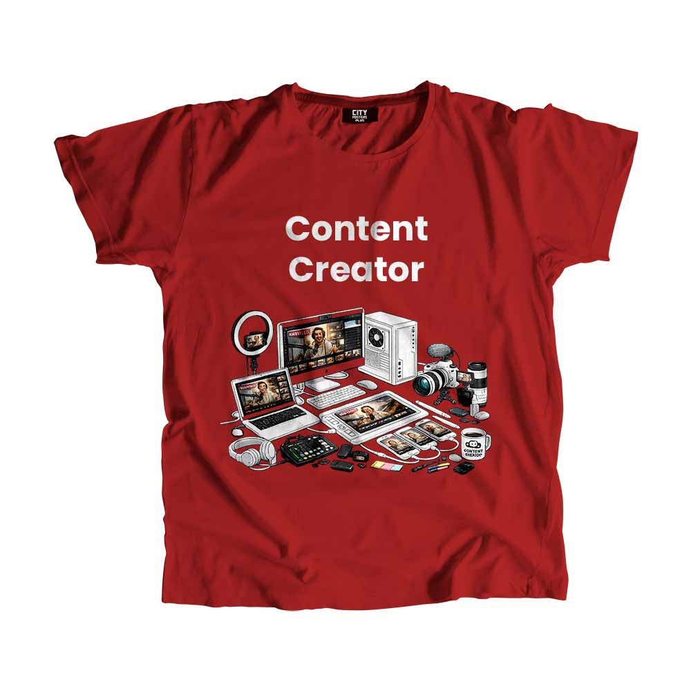 Content Creator Men Unisex T-Shirt (Red) Technology Unisex T-Shirt | City Posters Plus