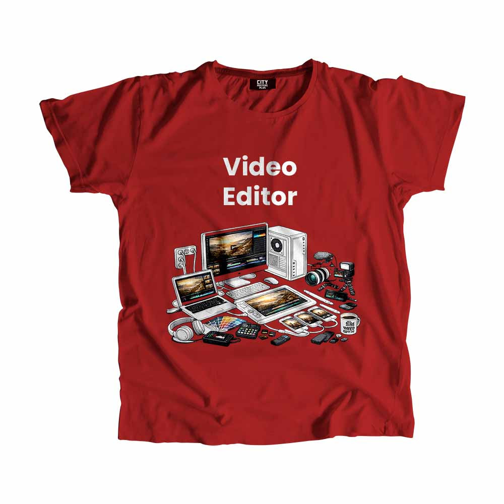 Video Editor Men Unisex T-Shirt (Red) Technology Unisex T-Shirt | City Posters Plus