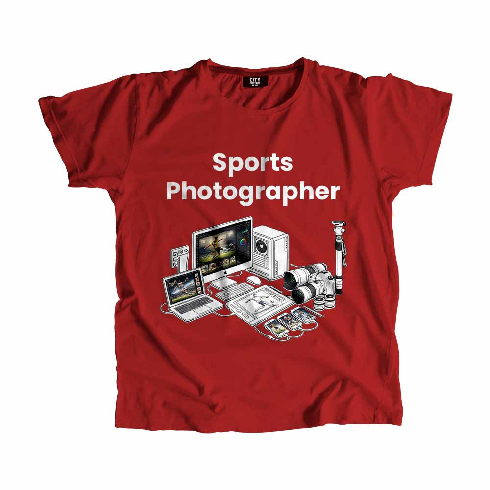 Sports Photographer Men Unisex T-Shirt (Red) Technology Unisex T-Shirt | City Posters Plus