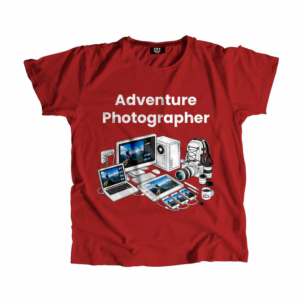 Adventure Photographer Men Unisex T-Shirt (Red) Technology Unisex T-Shirt | City Posters Plus