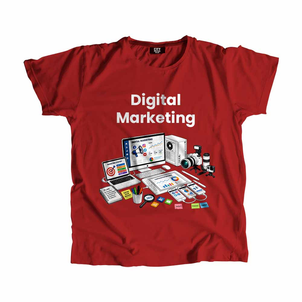 Digital Marketing Men Unisex T-Shirt (Red) Technology Unisex T-Shirt | City Posters Plus