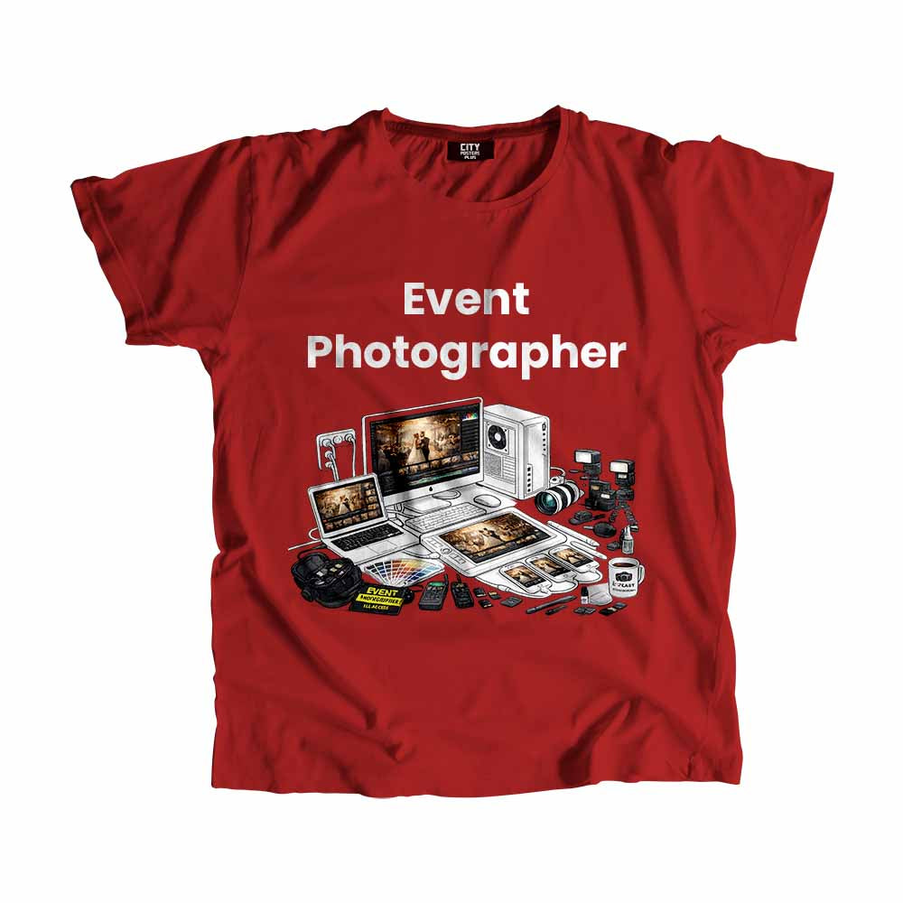 Event Photographer Men Unisex T-Shirt (Red) Technology Unisex T-Shirt | City Posters Plus