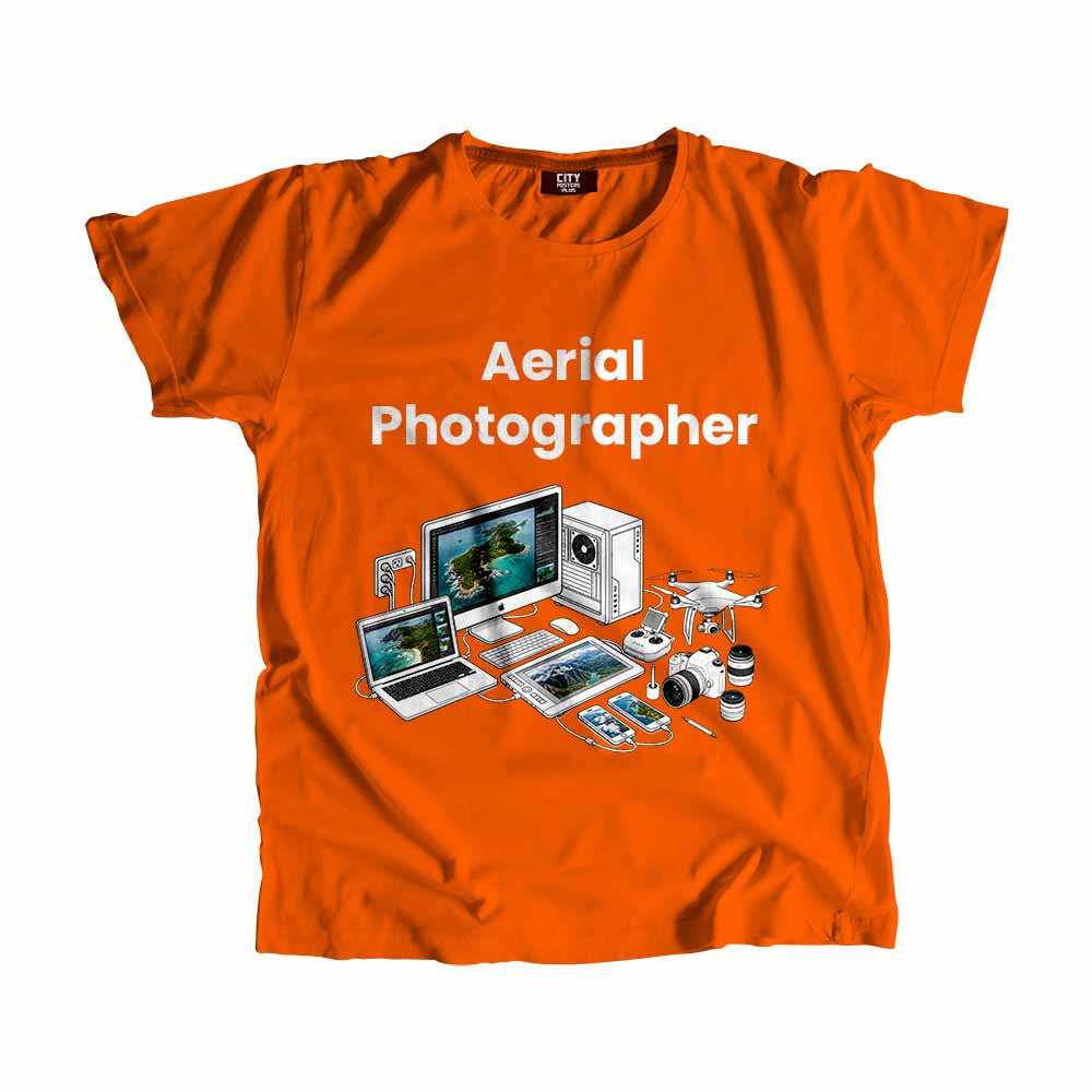 Aerial Photographer Men Unisex T-Shirt (Orange) Technology Unisex T-Shirt | City Posters Plus