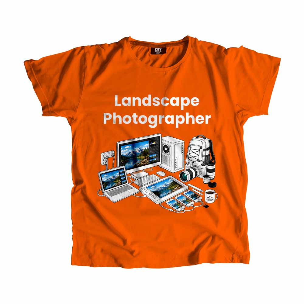 Landscape Photographer Men Unisex T-Shirt (Orange) Technology Unisex T-Shirt | City Posters Plus