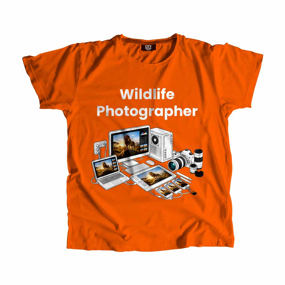Wildlife Photographer Men Unisex T-Shirt (Orange) Technology Unisex T-Shirt | City Posters Plus