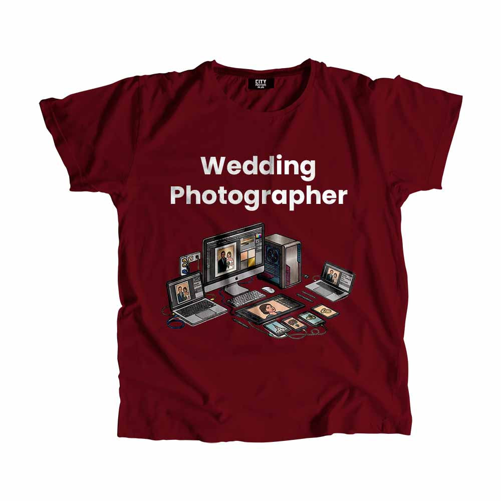 Wedding Photographer Men Unisex T-Shirt (Maroon) Technology Unisex T-Shirt | City Posters Plus