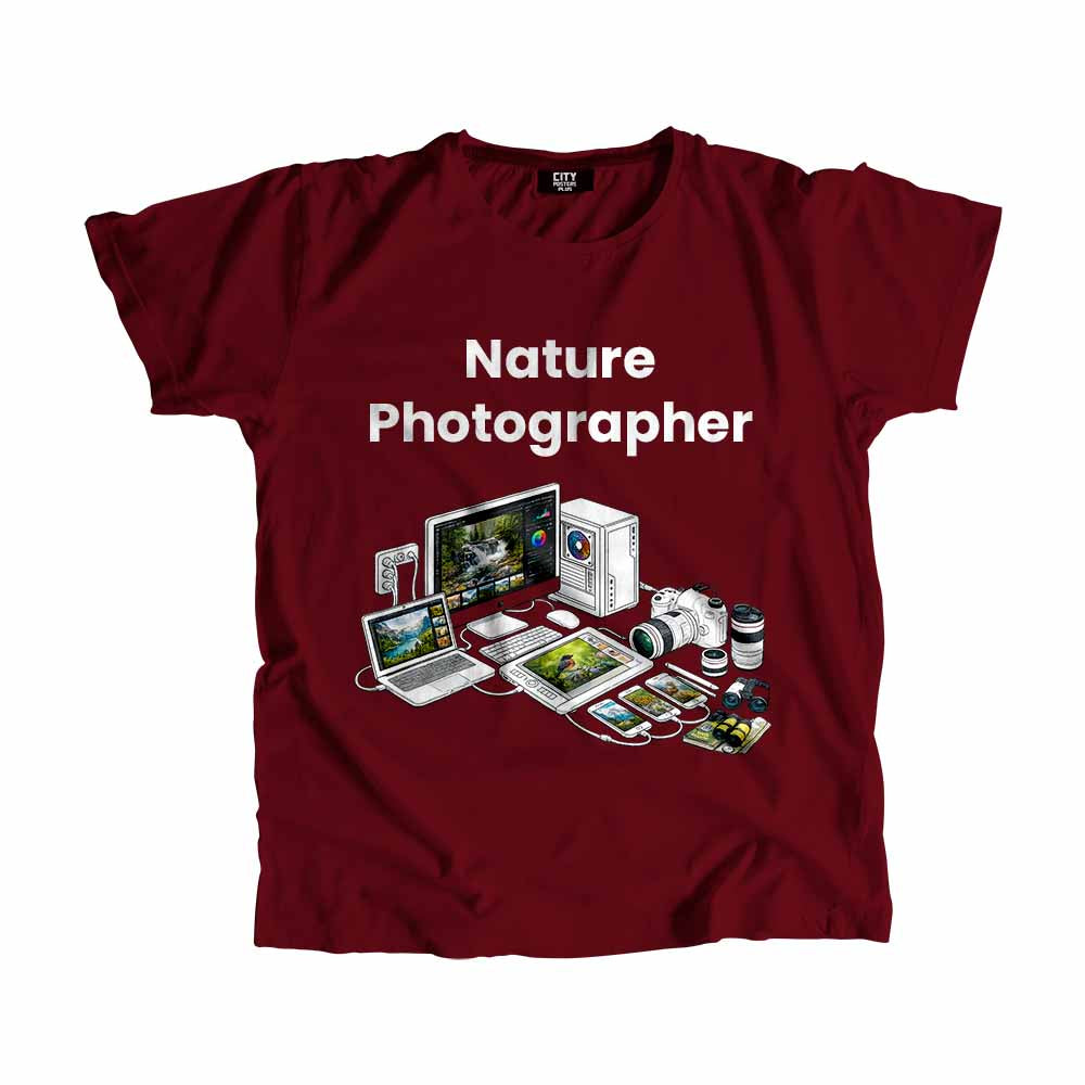 Nature Photographer Men Unisex T-Shirt (Maroon) Technology Unisex T-Shirt | City Posters Plus