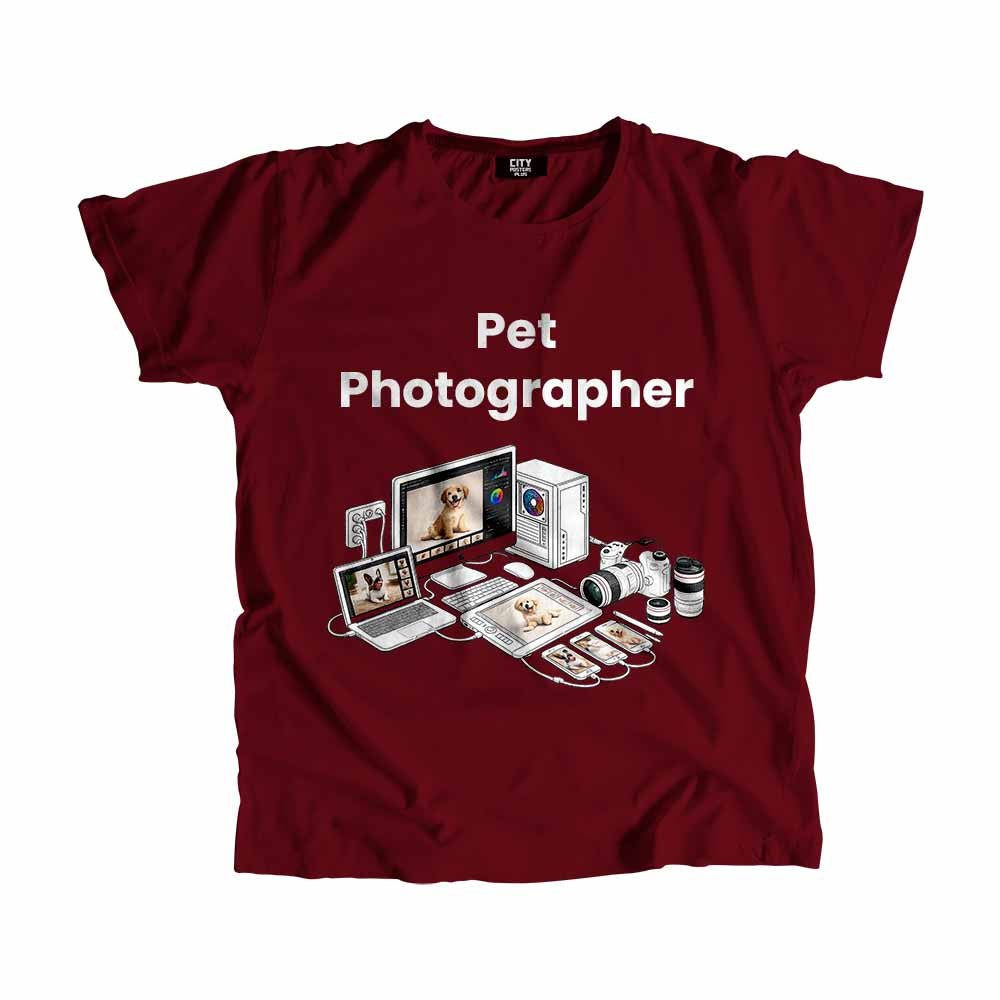 Pet Photographer Men Unisex T-Shirt (Maroon) Technology Unisex T-Shirt | City Posters Plus