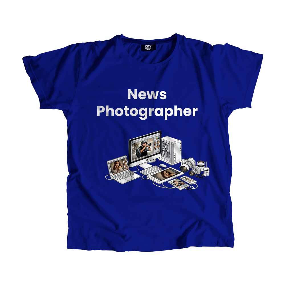 News Photographer Men Unisex T-Shirt (Royal Blue) Technology Unisex T-Shirt | City Posters Plus