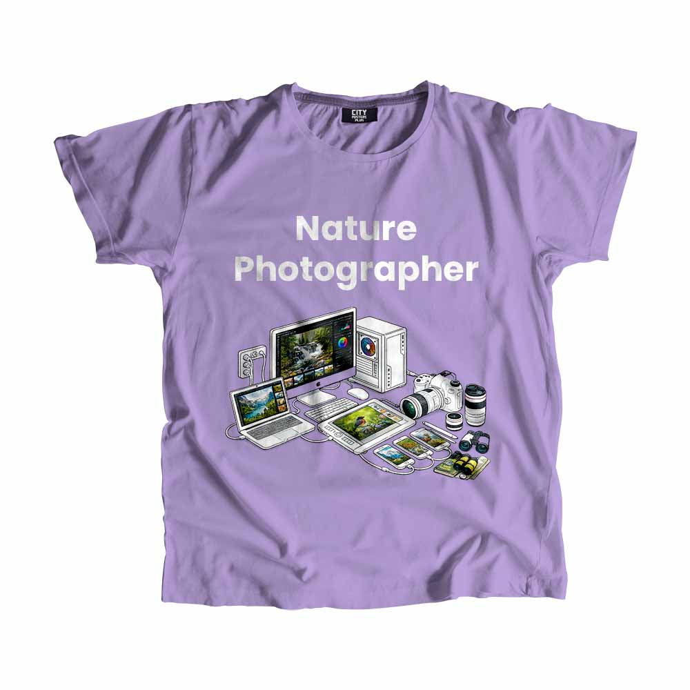 Nature Photographer Men Unisex T-Shirt (Iris Lavender) Technology Unisex T-Shirt | City Posters Plus