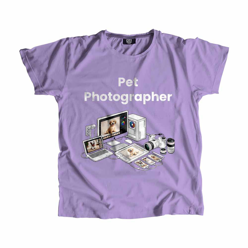 Pet Photographer Men Unisex T-Shirt (Iris Lavender) Technology Unisex T-Shirt | City Posters Plus