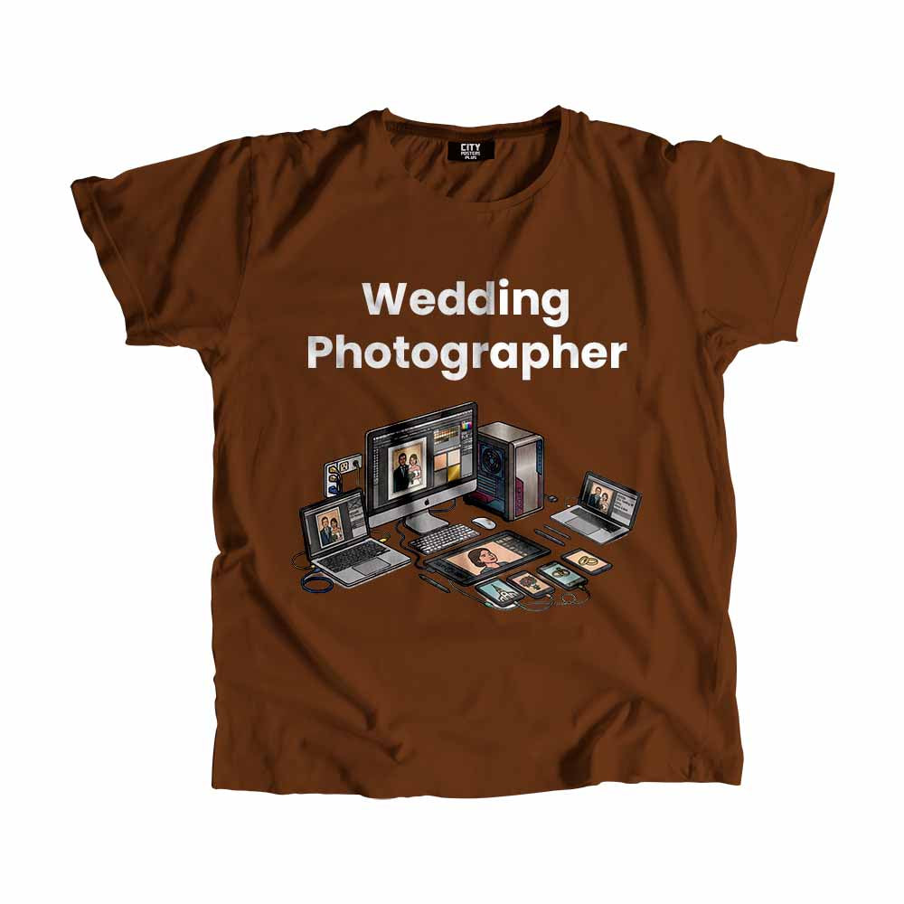 Wedding Photographer Men Unisex T-Shirt (Brown) Technology Unisex T-Shirt | City Posters Plus