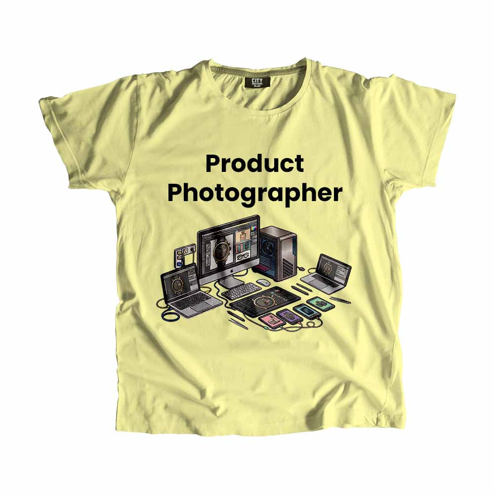 Product Photographer Men Unisex T-Shirt (Butter Yellow) Technology Unisex T-Shirt | City Posters Plus