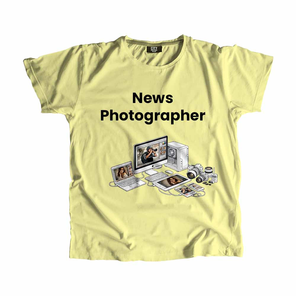 News Photographer Men Unisex T-Shirt (Butter Yellow) Technology Unisex T-Shirt | City Posters Plus