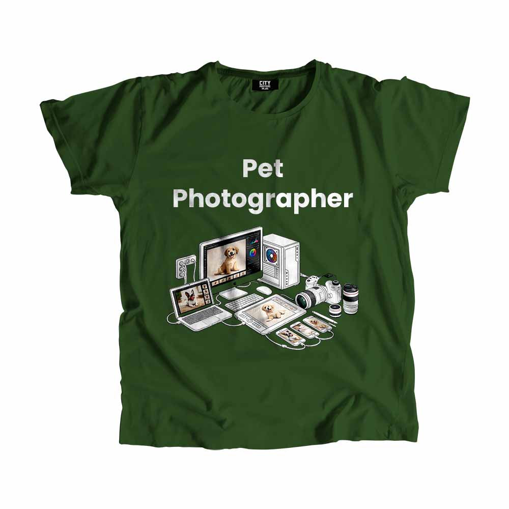 Pet Photographer Men Unisex T-Shirt (Olive Green) Technology Unisex T-Shirt | City Posters Plus