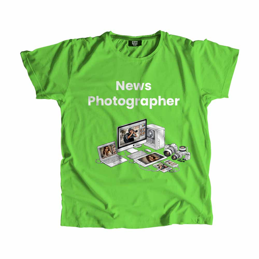 News Photographer Men Unisex T-Shirt (Liril Green) Technology Unisex T-Shirt | City Posters Plus