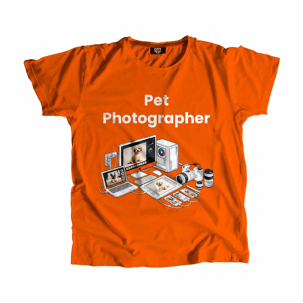 Pet Photographer Men Unisex T-Shirt (Orange) Technology Unisex T-Shirt | City Posters Plus