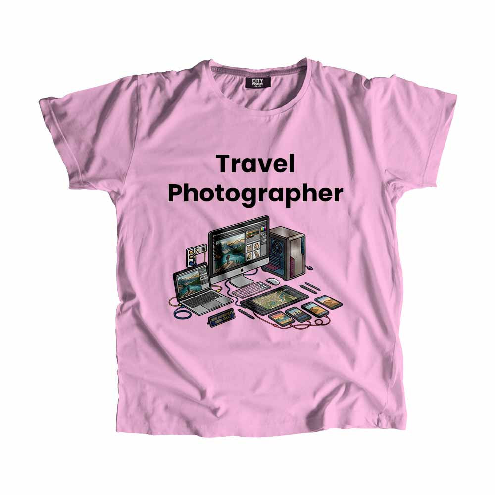 Travel Photographer Men Unisex T-Shirt (Light Pink) Technology Unisex T-Shirt | City Posters Plus