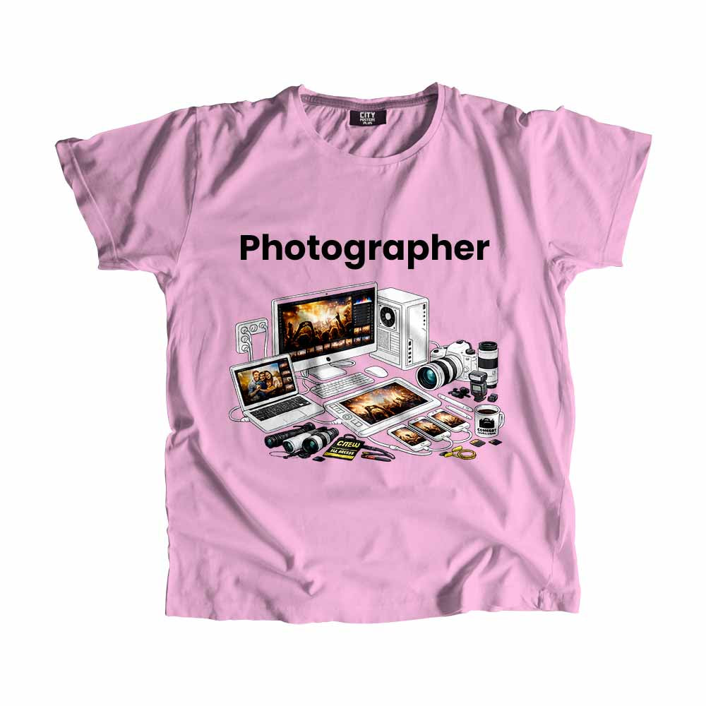 Photographer Men Unisex T-Shirt (Light Pink) Technology Unisex T-Shirt | City Posters Plus