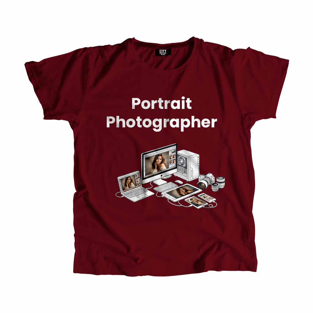Portrait Photographer Men Unisex T-Shirt (Maroon) Technology Unisex T-Shirt | City Posters Plus