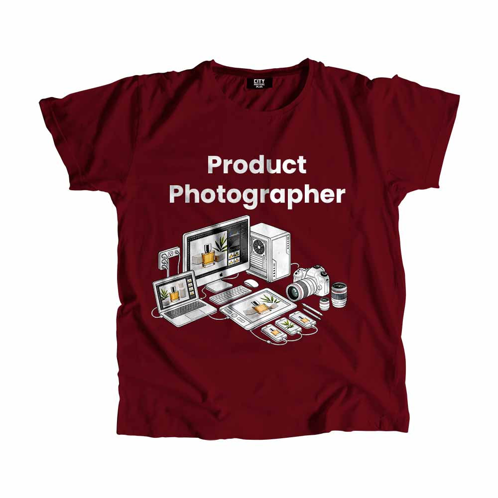 Product Photographer Men Unisex T-Shirt (Maroon) Technology Unisex T-Shirt | City Posters Plus