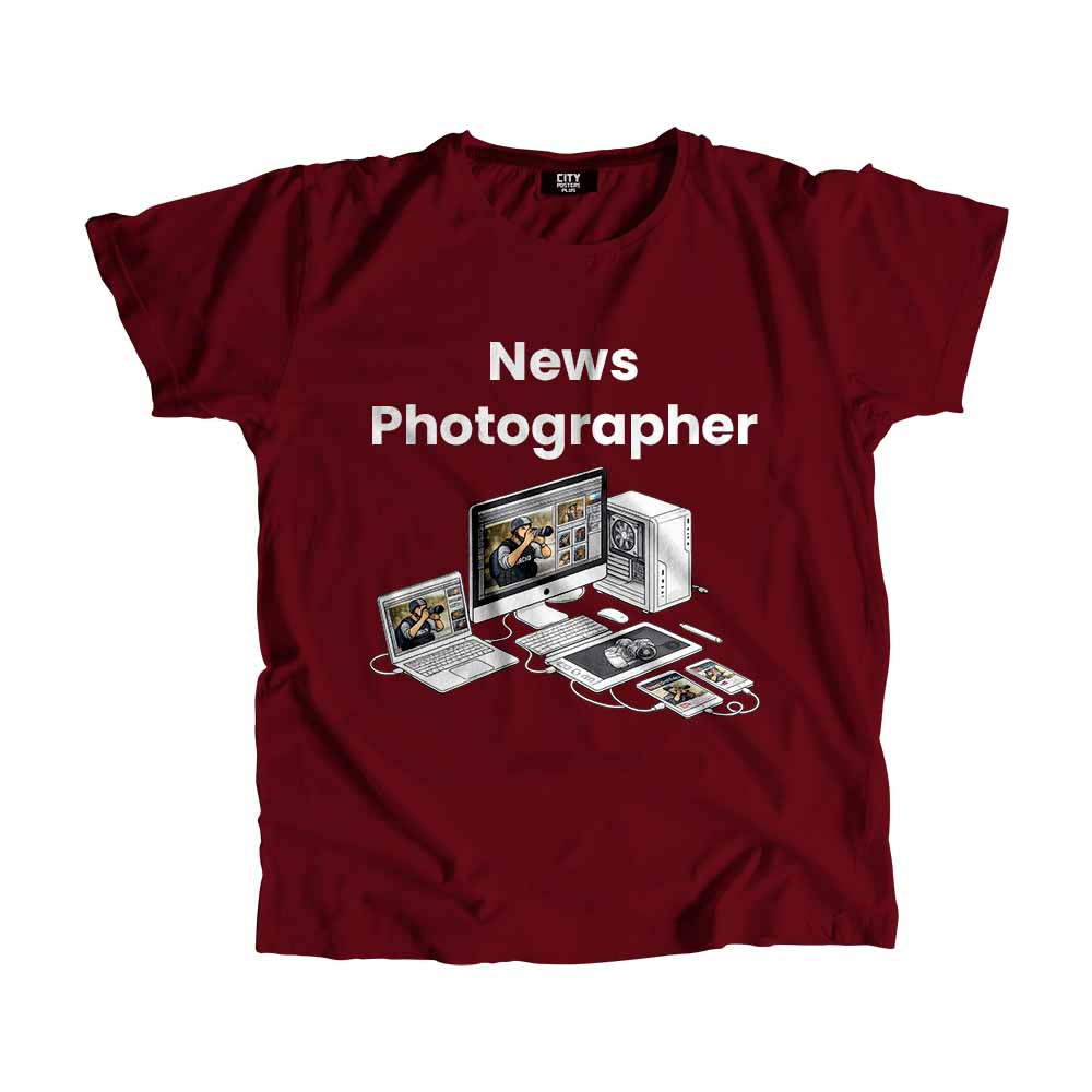 News Photographer Men Unisex T-Shirt (Maroon) Technology Unisex T-Shirt | City Posters Plus