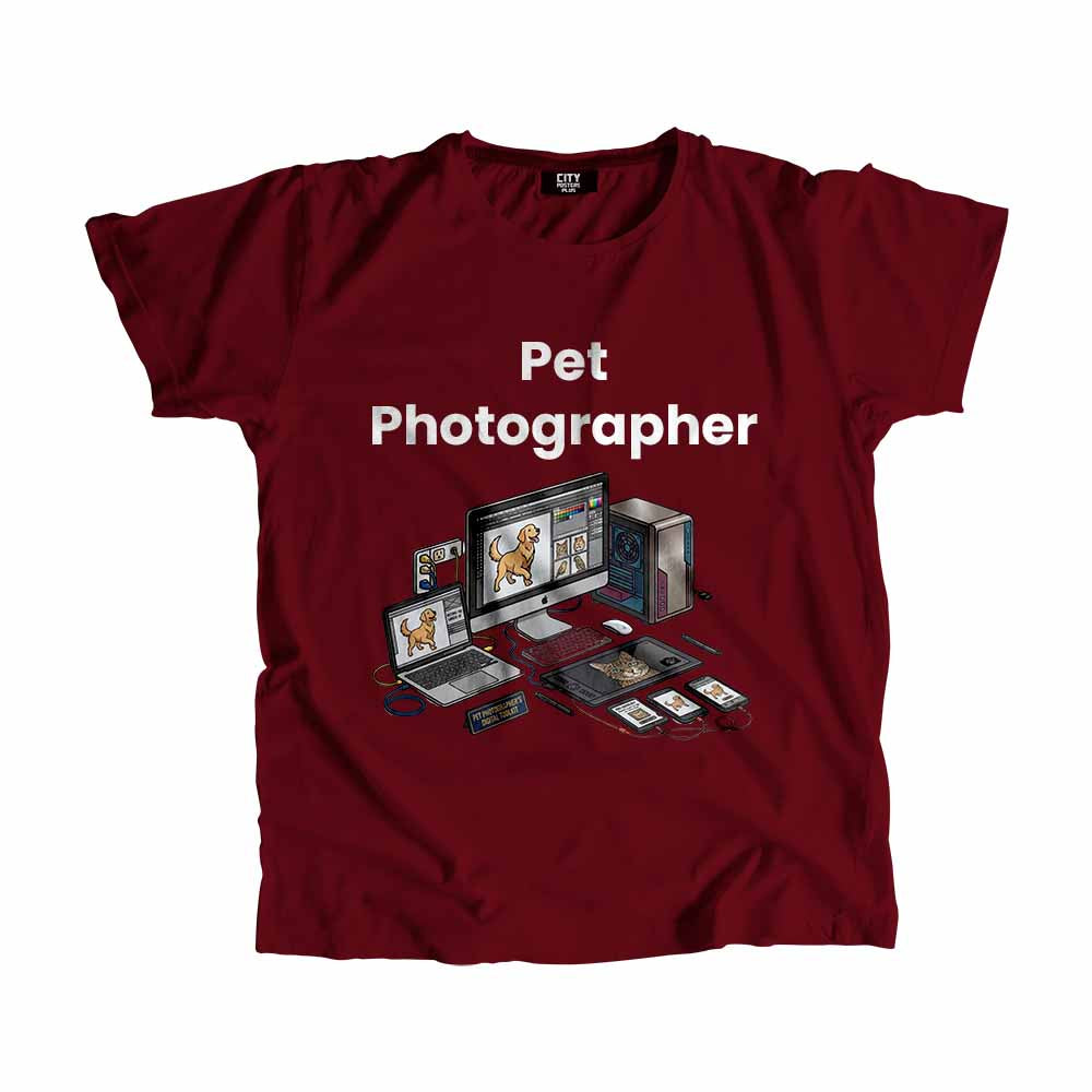 Pet Photographer Men Unisex T-Shirt (Maroon) Technology Unisex T-Shirt | City Posters Plus