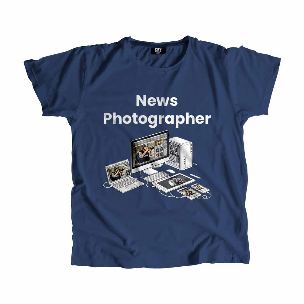 News Photographer Men Unisex T-Shirt (Navy Blue) Technology Unisex T-Shirt | City Posters Plus
