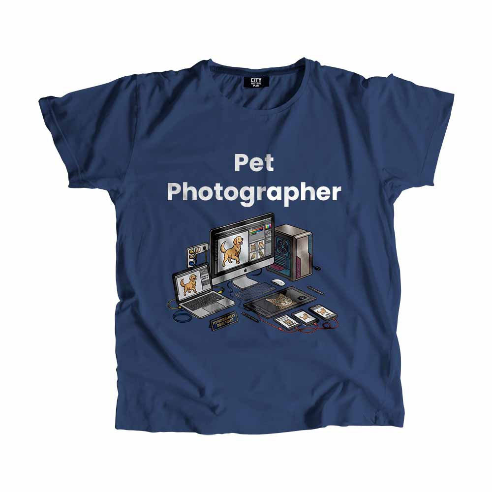 Pet Photographer Men Unisex T-Shirt (Navy Blue) Technology Unisex T-Shirt | City Posters Plus