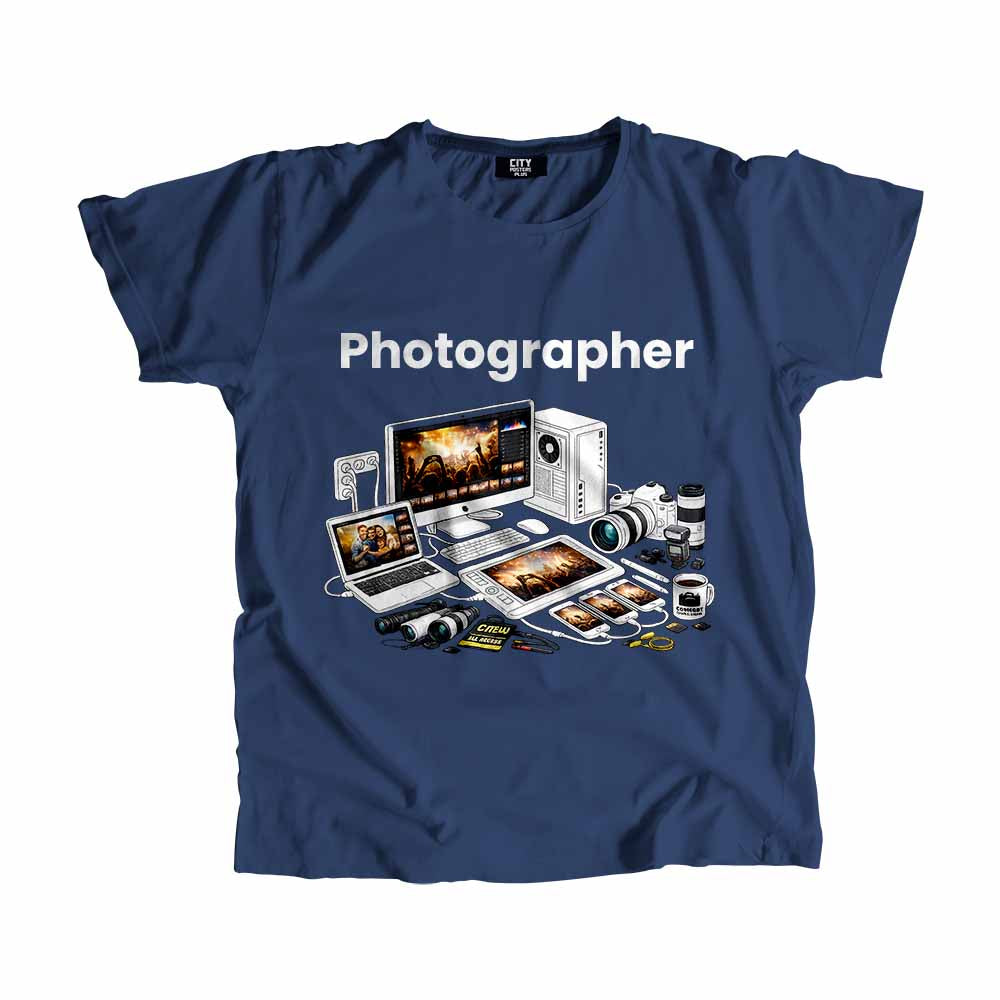 Photographer Men Unisex T-Shirt (Navy Blue) Technology Unisex T-Shirt | City Posters Plus