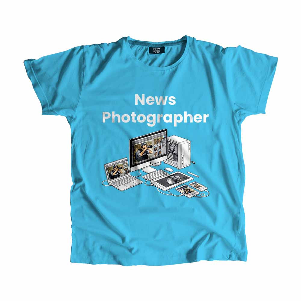 News Photographer Men Unisex T-Shirt (Sky Blue) Technology Unisex T-Shirt | City Posters Plus